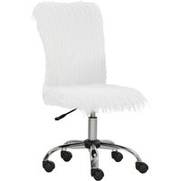 HOMCOM Plush Office Desk Chair, Modern Armless Swivel Vanity Chair with Adjustable Height for Home Office, Bedroom, Living Room, White