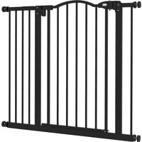 PawHut Barrière de Sécurité pour Chiens 74-94 cm avec Extension Montage à Pression Double Verrou pour Porte Escalier Noir