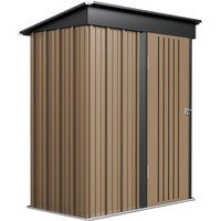 Outsunny Metal Garden Shed, Outdoor Lean-to Shed for Tool Motor Bike, with Adjustable Shelf, Lock, Gloves, 5'x3'x6', Brown