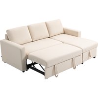HOMCOM Canapé d'angle convertible modulable avec méridienne réversible, coffre de rangement et 3 coussins de dossier, crème
