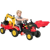 HOMCOM Tracteur à pédales tractopelle Double avec remorque Pelle et rateau Jeu de Plein air Enfants 3 à 6 Ans Rouge Noir
