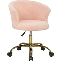 Vinsetto Bürostuhl aus Teddyfleece, Friseurstuhl, Höhenverstellbarer Drehstuhl mit gepolsterter Sitzfläche und goldenem Stahlgestell, für Büro, Wohnzimmer, Schlafzimmer, Rosa Aosom
