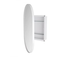Armoire murale avec miroir ovale, armoire à miroir avec espace de rangement pour salle de bain, salon et chambre, 85x51,5x12 cm, Blanc