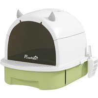 PawHut Maison de toilette pour chat bac à litière fermé chat poignée de transport porte translucide 40,5 x 52 x 39 cm vert