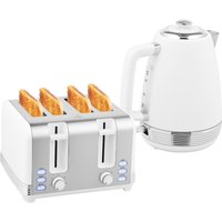 HOMCOM Ensemble bouilloire et grille-pain, bouilloire en acier inoxydable 1,7 L et 2200 W et grille-pain à 4 tranches, blanc