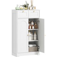 HOMCOM Schmaler Badezimmerschrank, Badezimmer-Nebenschrank, 60x30x108 cm, mit 2 Schubladen, Offenem Regal und Gewölbter Tür, Moderner Stil, für Kleine Räume, Geprägtes Weiß Aosom