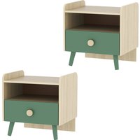 Lot de 2 tables de chevet enfant, tables de nuit enfant avec tiroir et niche, pour chambre d'enfant, 40x32,5x40cm, vert