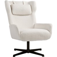 HOMCOM Fauteuil d'appoint, Fauteuil rembourré avec revêtement en sherpa-fleece, pied pivotant, cadre en métal, crème