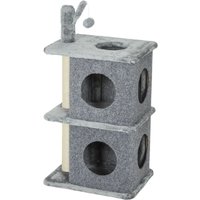 PawHut Arbre à chat à 3 niveaux tour pour chat 2 niches et surface de repos confortable, balle 43 x 33 x 80 cm gris foncé