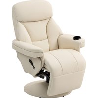 Manual Recliner Chair Footrest Upholstered Reclining Armchair Adjustable Backrest Cup Holder PU Leather Swivel Chair Living Room Bedroom Cream