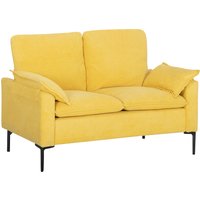 HOMCOM Canapé 2 Places Moderne avec Coussins et Revêtement en Tissu Éponge, 130x77x84 cm, Jaune