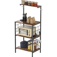 HOMCOM Étagère de cuisine, Design à 4 niveaux, Plan de travail, 8 Crochets, Tubes Métalliques, Marron+Noir
