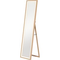 HOMCOM Grand miroir pleine longueur, miroir mural ou sur pied rectangulaire, 40 x 160 cm avec éclairage LED 3 couleurs, chêne