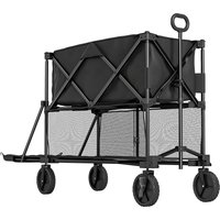 Double Decker Folding Trolley on Wheels 200KG & Capacity Collapsible Wagon Festival Trolley Cart 134cm Extended Camping Sports Shopping Garden Beach