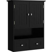 Kleankin Wandmontierter Badezimmerschrank, Hängeschrank, Wandmontiertes Badezimmerschrank, 2 Türen mit Magnetverschluss, 2 Schubladen und Offenes Regal, für Küche, Waschküche, 50,8x17,8x66 cm, Schwarz Aosom