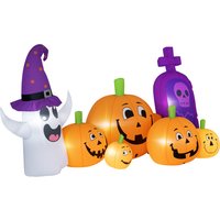 Outsunny Citrouille Gonflable d'Halloween avec Fantôme Pierre Tombale avec Lumières LED IP44 et Gonfleur pour Fêtes 240x130x130 cm Multicolore