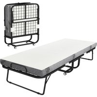 HOMCOM Klappbett 90x200 cm Erwachsene Gästebett Klappbar mit 10 cm Dicker Schaumstoff Feldbett mit Stahlrahmen Reisebett mit Rollen bis 150 kg belastbar Aosom