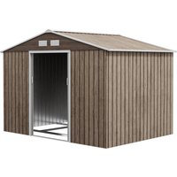 Outsunny Abri de jardin 5,4 m² 2,77 x 1,95 x 1,92 m fondation incluse porte coulissante ventilations tôle acier, marron clair