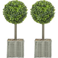 HOMCOM Künstliche Buchsbaum 2er-Set 50 cm Kunstpflanze mit Topf, Zierkieseln, künstliche Pflanzen im Topf, UV-beständig Kunstbaum wie echt Dekoration für Wohnzimmer Schlafzimmer Outdoor Aosom
