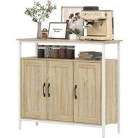 HOMCOM Buffet, meuble de rangement avec 3 portes, compartiment ouvert et 4 étagères réglables, 100 x 35 x 88 cm, bois naturel