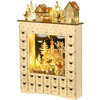 HOMCOM Calendario dell'Avvento da Riempire con 24 Cassetti e Luci a LED, in Legno Naturale 36 x 9 x 52 cm Aosom Italy