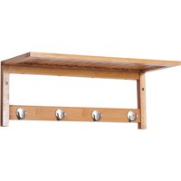 HOMCOM HOMCOM Wandgarderobe Garderobe mit 4 Haken Ablage, Wandmontage platzsparend Garderobenpaneel 5 kg belastbar, für die Wand Flur Schlafzimmer 50 x 16 x 17,5 cm Naturholz Aosom