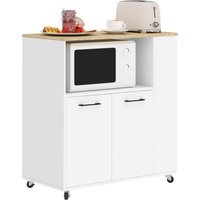 HOMCOM Desserte de cuisine à roulettes, Îlot central cuisine avec plan de travail et étagère réglable, 75x40x80,5cm, blanc