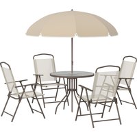 Outsunny - Set Mobili da Giardino in Tubi d'Acciaio 6 pz Set di Tavolo, Sedia e Ombrellone Crema Aosom