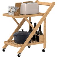 HOMCOM Desserte de cuisine en bambou chariot de service pliable 2 plateaux 4 roues 3 casiers à vin 66 x 40 x 70 cm bois naturel