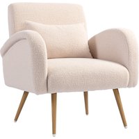 HOMCOM Loungesessel gepolstert, moderne Sessel mit Teddyplüschbezug und Lendenkissen, Lesesessel mit Metallbeinen in Holzoptik für Wohnzimmer und Büro, 77x77x83 cm, Beige Aosom