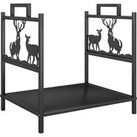 Outsunny Kaminholzregal für innen 42,5 x 33,5 x 43 cm Brennholzregal mit Rentierdesign, Kaminholzständer für Kamin Ofen Feuerholzregal Kaminholzhalter für Feuerholz, Brennholz aus Metall Schwarz Aosom