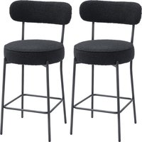 HOMCOM Lot de 2 tabourets de bar en tissu bouclette, chaises de bar avec dossier courbé, repose-pieds, 49x52x95cm, noir