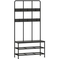 HOMCOM HOMCOM Garderobenständer, Kleiderständer mit Schuhbank, Garderobe mit 6 Haken, Jackenständer für Eingangsbereich, Flur, Schlafzimmer, Schwarz, 91 x 36 x 180 cm Aosom