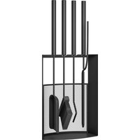 Outsunny Kaminbesteck Set 5 teilig Kaminzubehör mit Besen, Schaufel, Schürhaken Zange Ständer, Kamingarnitur, Metall, Schwarz Aosom