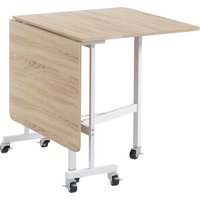 HOMCOM Drop Leaf Dining Table with Metal Frame for 4-6 Person, Folding Kitchen Table for Small Spaces, Nature Aosom UK