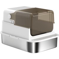 PawHut Bac à litière pour chat fermé en acier inoxydable, maison de toilette pour chat avec pelle, 70 x 50 x 46,5 cm, blanc