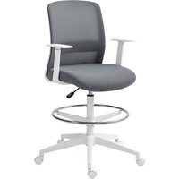 HOMCOM Chaise de Dessin Pivotante en Maille avec Repose-Pieds Support Lombaire Dossier et Hauteur Ajustable 61,5x57,5x107-121 cm Gris