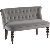 Velvet 2 Seater Sofa Button Tufted Wingback Loveseat Rubber Wood Legs Living Room Bedroom Charcoal Grey