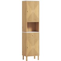 HOMCOM Badezimmerschrank mit Schublade, 2 Schränken und Marmoreffekt-Regal, platzsparender Badezimmerschrank mit verstellbaren Regalen und abgerundeten Kanten für Esszimmer Wohnzimmer, 41,5x30x168 cm, Eiche Aosom