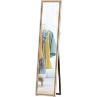 HOMCOM Miroir de Corps Entier 157x37 cm avec Cadre Bicolore Miroir sur Pied Incliné ou Suspendu Blanc et Naturel
