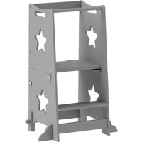 AIYAPLAY Montessori-Turm für Kinder, verwandelbar in Tisch und Stühle mit Sicherheitsstange, Kinderhocker 3-6 Jahre aus Holz, Lern- und Toiletten-Turm, Grau Aosom