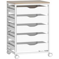 HOMCOM Bürocontainer auf Rollen, Büromöbel mit 5 Schubladen aus Holz, eingelassene Griffe, für Arbeit, Homeoffice, 50 x 40 x 74,5 cm, weiß Aosom