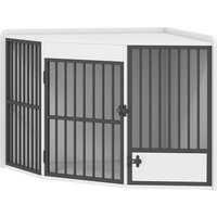 PawHut Cage pour chien, Boîte de séjour pour petits et moyens chiens, Porte d'alimentation pour animaux de compagnie, MDF, Métal, Blanc