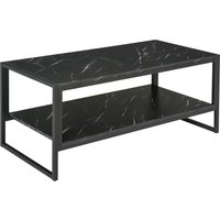 HOMCOM Elegant Two-Tier Coffee Table Laminate Marble Print Top, Metal Frame, Foot Pads, 2 Shelves, Black | Aosom Ireland