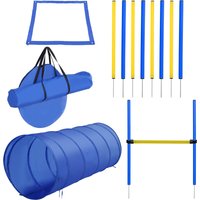 PawHut Agility Exercise Set Slalom Hurdles Tunnel Dog Sports Training Area PE+Polyester Blue+Yellow | Aosom Ireland