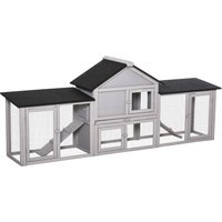 Pawhut Small Animal Hutch with 2 Outdoor Runs Asphalt Roof Fir Wood Gray + Black | Aosom Ireland