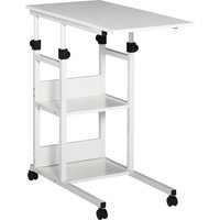 HOMCOM Side table with wheels, height adjustable, compact, 2 shelves, metal frame, 80x40x72-82 cm, White | Aosom Ireland