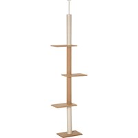 PawHut Cat Tree Ceiling High, 228-260 cm Height Adjustable Cat Tree Climbing Tree for Cats with 3 Levels, Cat Scratching Tree, Play Tree from Floor to Ceiling Khaki | Aosom Ireland