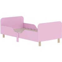 AIYAPLAY Kinderbett mit Rausfallschutz, Lattenrost, 140 x 70 cm Jugendbett mit Kopf- und Fußteil, Einzelbett aus Holz, Holzbett für Mädchen und Jungen, Rosa Aosom