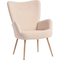 HOMCOM Fauteuil Moderne en Tissu Sherpa Rembourré avec Dossier Haut et Accoudoirs, Beige